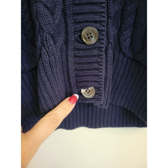 NWT J. Crew Cable-Knit Cardigan Navy Blue Academia Old Money XXS *flaw - Picture 5 of 9